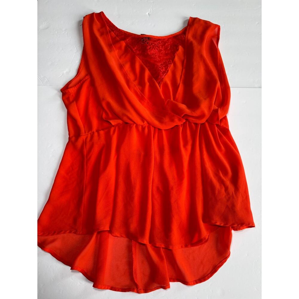 Torrid Orange Lace Inset Blouse Womens Size 2 Plus Sleeveless Chiffon Hi Low Top